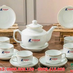 Bộ ấm trà sứ trắng Bát Tràng