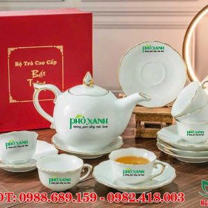 Bộ ấm trà sứ trắng Bát Tràng