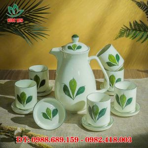 Bộ ấm trà sứ trắng Bát Tràng