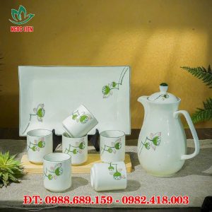 Bộ ấm trà sứ trắng Bát Tràng