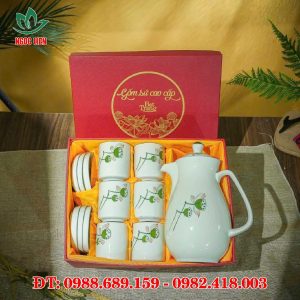 Bộ ấm trà sứ trắng Bát Tràng