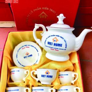 Bộ ấm trà sứ trắng Bát Tràng