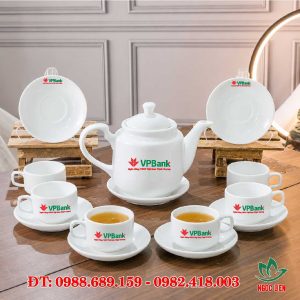 Bộ ấm trà sứ trắng Bát Tràng