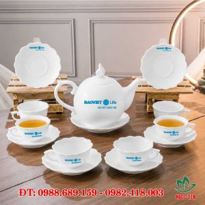 Bộ ấm trà sứ trắng Bát Tràng