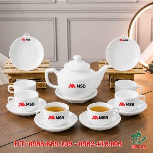 Bộ ấm trà sứ trắng Bát Tràng